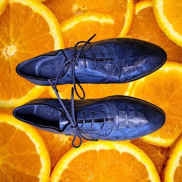 Mikcon Blue Patterned Wingtip Oxford Shoes Size 10‎ - Picture 2 of 8